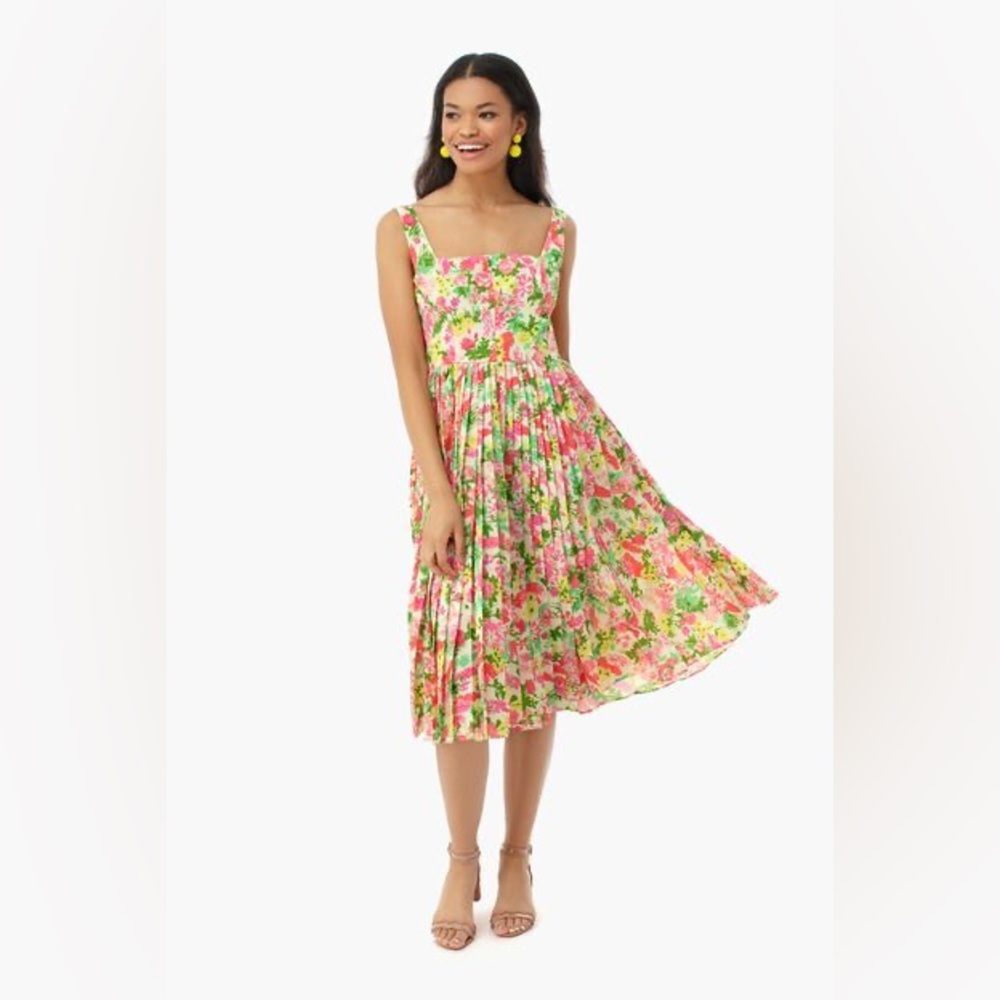 Tuckernuck Floral Midi Dress - Pink and Green